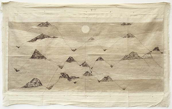 Moon Mirror Mountain Series, 2013 - tea & charcoal wash on cloth