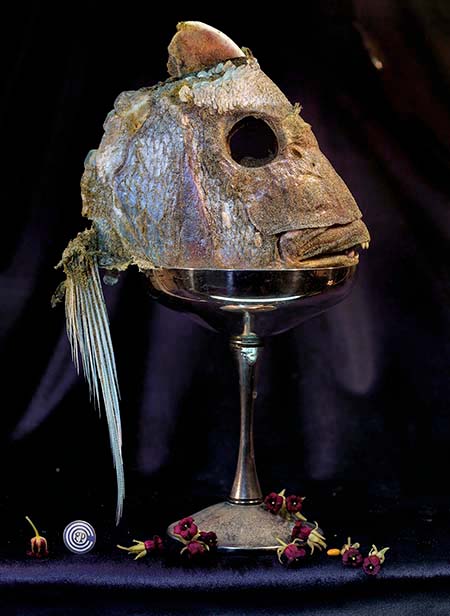 Still Life with Fish Head in a Silver Chalice and Rautawhiri Flowers, Ripiro 2014